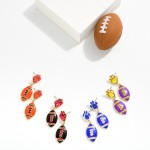 Wholesale enamel Paw Print Football Post Drop Earrings Rhinestone Details L