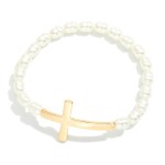 Wholesale baroque Beaded Stretch Bracelet Metal East West Cross D