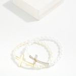 Wholesale baroque Beaded Stretch Bracelet Metal East West Cross D