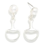 Wholesale metal Horsebit Pearl Post Drop Earrings Gold Dipped L