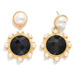 Wholesale faceted Acetate Pearl Post Drop Earrings Pearl Studded Details Gold Di