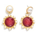 Wholesale faceted Acetate Pearl Post Drop Earrings Pearl Studded Details Gold Di