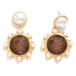 Wholesale faceted Acetate Pearl Post Drop Earrings Pearl Studded Details Gold Di