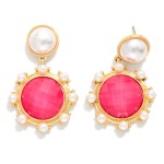 Wholesale faceted Acetate Pearl Post Drop Earrings Pearl Studded Details Gold Di