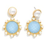 Wholesale faceted Acetate Pearl Post Drop Earrings Pearl Studded Details Gold Di