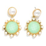 Wholesale faceted Acetate Pearl Post Drop Earrings Pearl Studded Details Gold Di