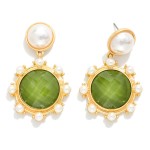 Wholesale faceted Acetate Pearl Post Drop Earrings Pearl Studded Details Gold Di