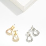 Wholesale metal Pave Rhinestone Horsebit Post Drop Earrings Gold Dipped L