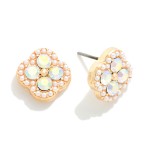 Wholesale pearl Rhinestone Clover Stud Earrings L
