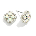 Wholesale pearl Rhinestone Clover Stud Earrings L