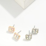 Wholesale pearl Rhinestone Clover Stud Earrings L