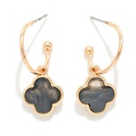 Wholesale metal Drop Hoop Earrings Pearlescent Clover Accent L