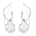 Wholesale metal Drop Hoop Earrings Pearlescent Clover Accent L