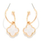 Wholesale metal Drop Hoop Earrings Pearlescent Clover Accent L