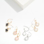 Wholesale metal Drop Hoop Earrings Pearlescent Clover Accent L