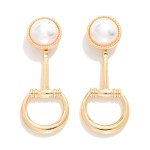Wholesale pearl Metal Horsebit Post Drop Earrings L