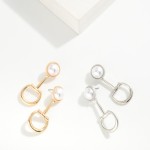 Wholesale pearl Metal Horsebit Post Drop Earrings L