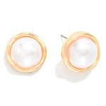 Wholesale large Pearl Stud Earrings Wavy Metal Border L