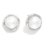 Wholesale large Pearl Stud Earrings Wavy Metal Border L