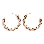 Wholesale chain Link Hoop Earrings Woven Leather Detail D