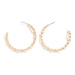 Wholesale chain Link Hoop Earrings Woven Leather Detail D