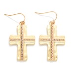 Wholesale hammered Two Cross Drop Earrings Metal Studded Detail L
