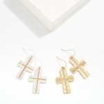 Wholesale hammered Two Cross Drop Earrings Metal Studded Detail L