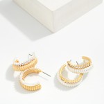 Wholesale layered Two Ribbed Rhinestone Studded Hoop Earrings D