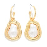 Wholesale baroque Pearl Metal Border Drop Hoop Earrings L