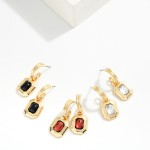Wholesale layered Metal Hoop Drop Earrings Metal Acetate Octagon Detail L