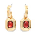 Wholesale layered Metal Hoop Drop Earrings Metal Acetate Octagon Detail L