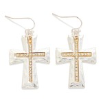 Wholesale hammered Metal Hollow Cross Rhinestone Nesting Cross Drop Earrings L