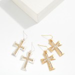 Wholesale hammered Metal Hollow Cross Rhinestone Nesting Cross Drop Earrings L