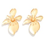 Wholesale matte Metal Abstract Flower Post Drop Earrings L
