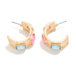 Wholesale chunky Hammered Metal Hoop Earrings Square Acetate Details D
