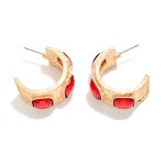 Wholesale chunky Hammered Metal Hoop Earrings Square Acetate Details D