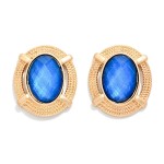 Wholesale faceted Acetate Oval Post Drop Earrings Twisted Metal Border D