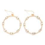 Wholesale metal Drop Hoop Earrings Rectangular Rhinestone Details L