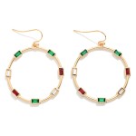 Wholesale metal Drop Hoop Earrings Rectangular Rhinestone Details L