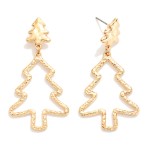 Wholesale textured Metal Christmas Linked Christmas Tree Post Drop Earrings L