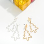Wholesale textured Metal Christmas Linked Christmas Tree Post Drop Earrings L