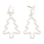 Wholesale textured Metal Christmas Linked Christmas Tree Post Drop Earrings L