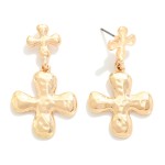 Wholesale linked Textured Metal Plus Cross Post Drop Earrings L