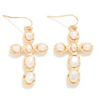 Wholesale baroque Pearl Studded Cross Drop Earrings L