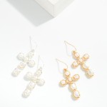 Wholesale baroque Pearl Studded Cross Drop Earrings L