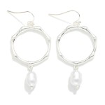 Wholesale metal Bamboo Drop Hoop Earrings Rice Pearl Detail L
