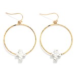 Wholesale distressed Metal Drop Hoop Earrings Hammered Metal Cross Detail L