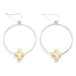 Wholesale distressed Metal Drop Hoop Earrings Hammered Metal Cross Detail L