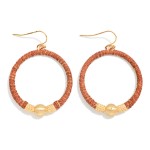 Wholesale leather Wrapped Hoop Metal Detail Drop Earrings L