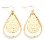 Wholesale hollow Flat Metal Teardrop Hammered Metal Nesting Teardrop Drop Earrin
